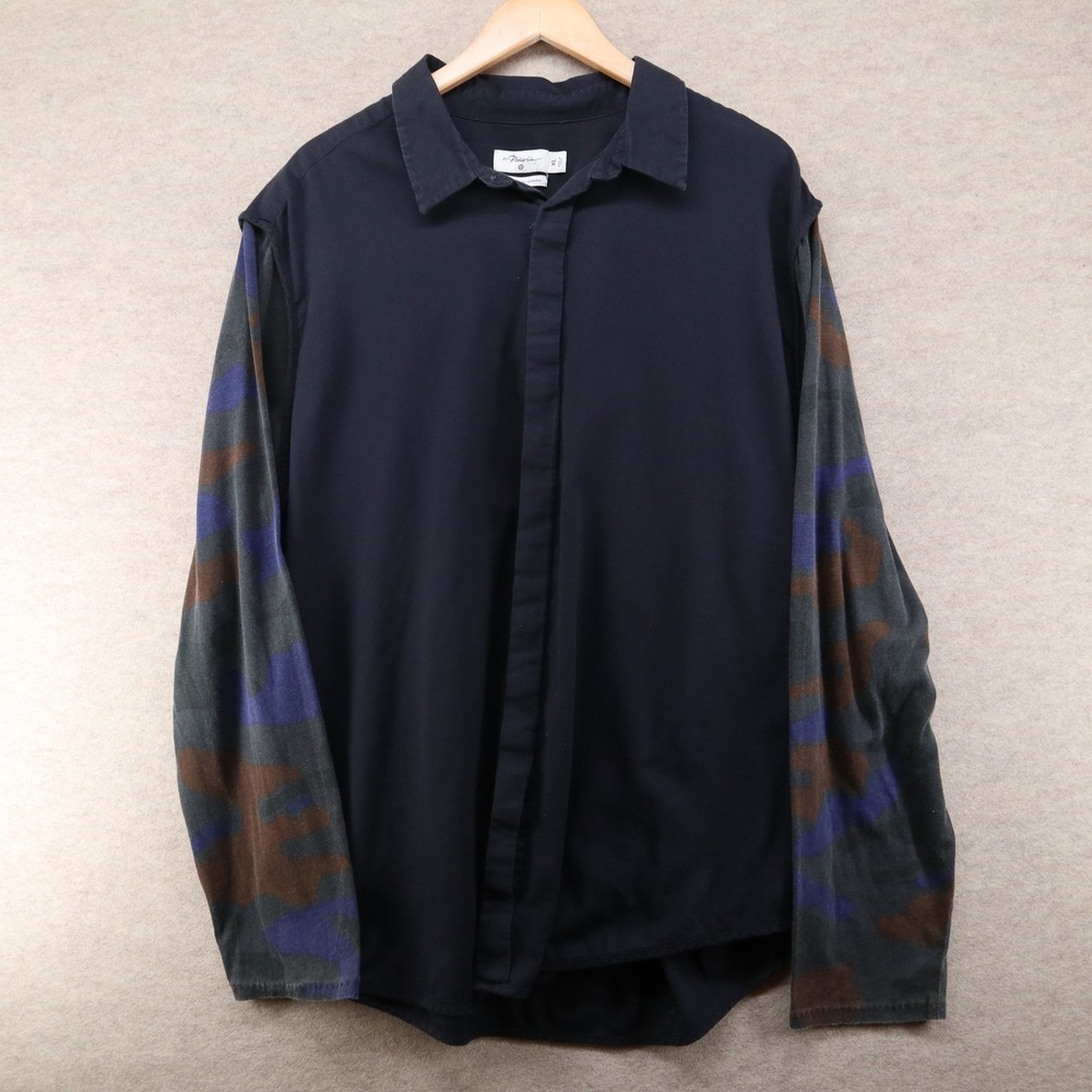 3.1 Phillip Lim Shirt XL Navy Camo 20th Anniversary Mixed Media Button Up
